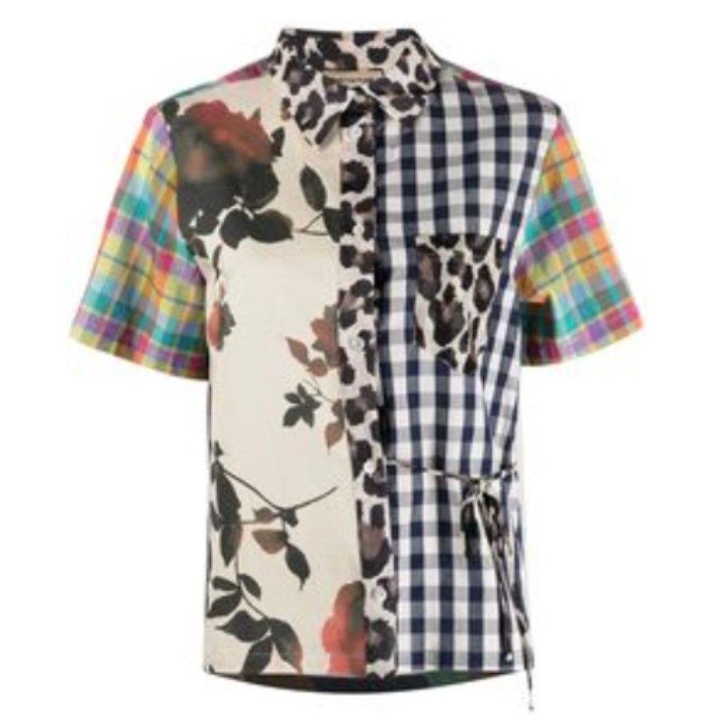 Semicouture Clarisse Patchwork Mixed Print Shirt Eclectic Italian Designer M 44